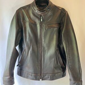 THURSDAY BOOT COMPANY • “ROADSTER”LEATHER JACKET • IN BLACK COFFEE